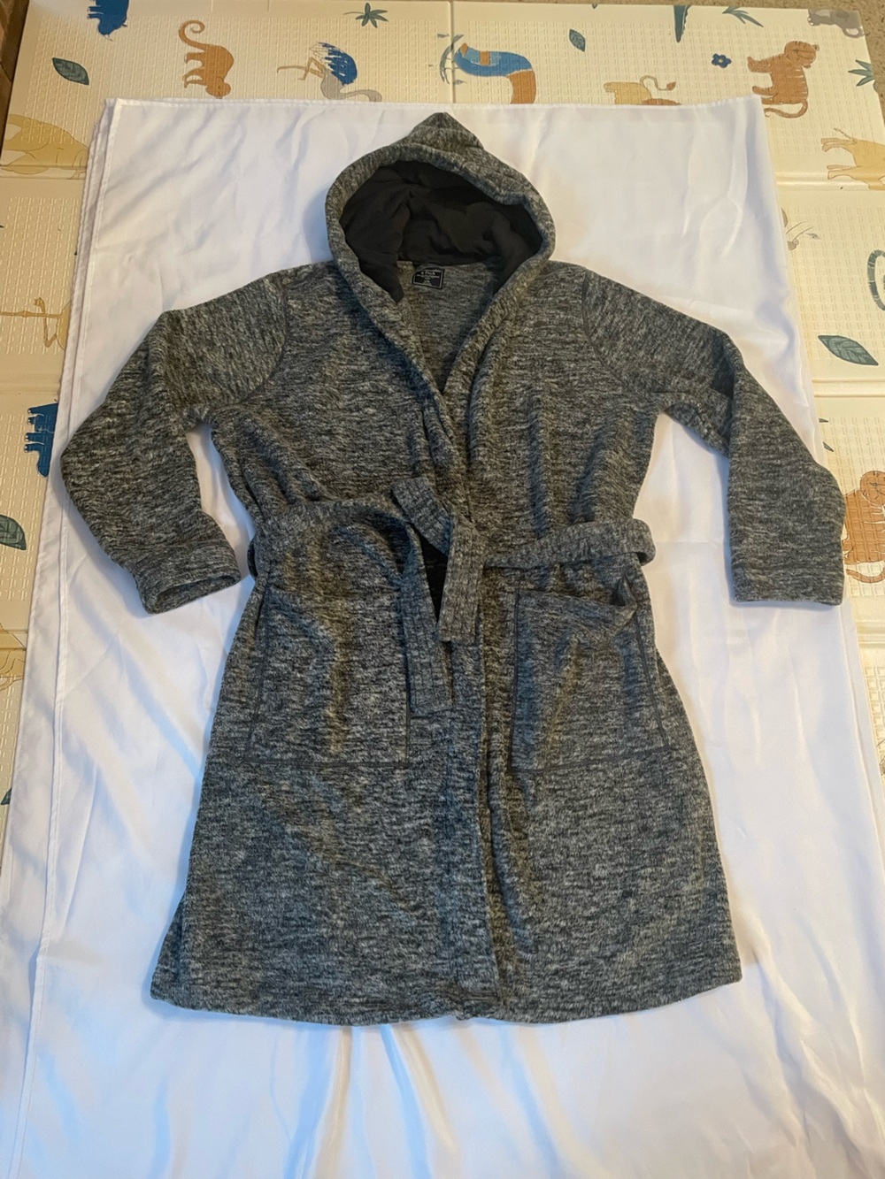 Abercrombie & Fitch Men’s Gray Hooded Robe Tie Belt Pockets, Size L/XL